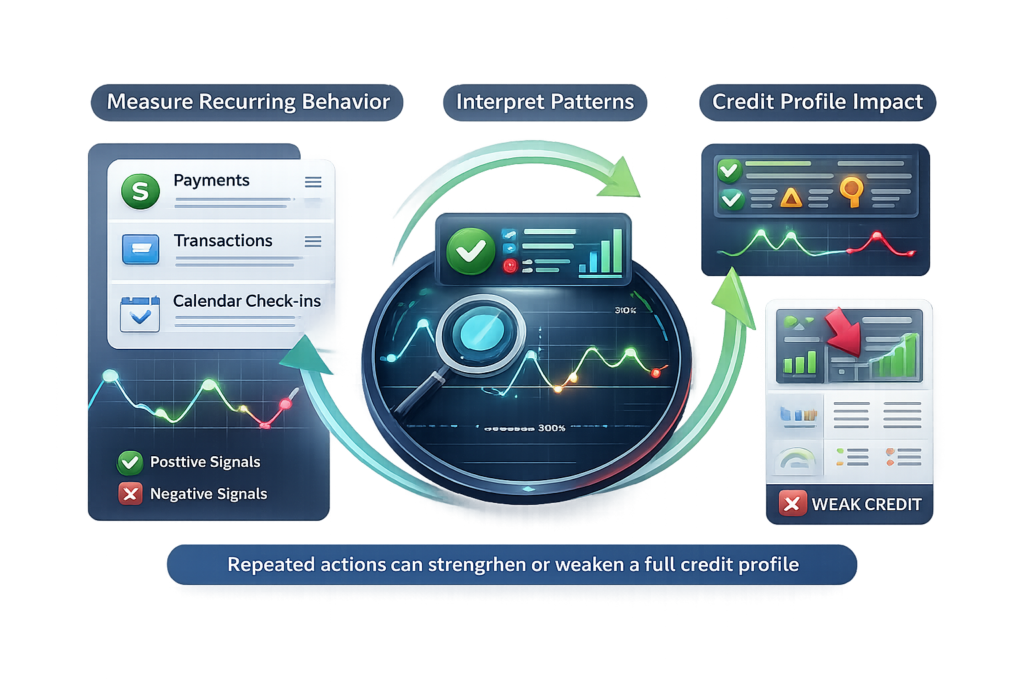 Behavioral Signals in Underwriting Recurring financial behavior measured, patterns analyzed, and impact on credit profile shown.