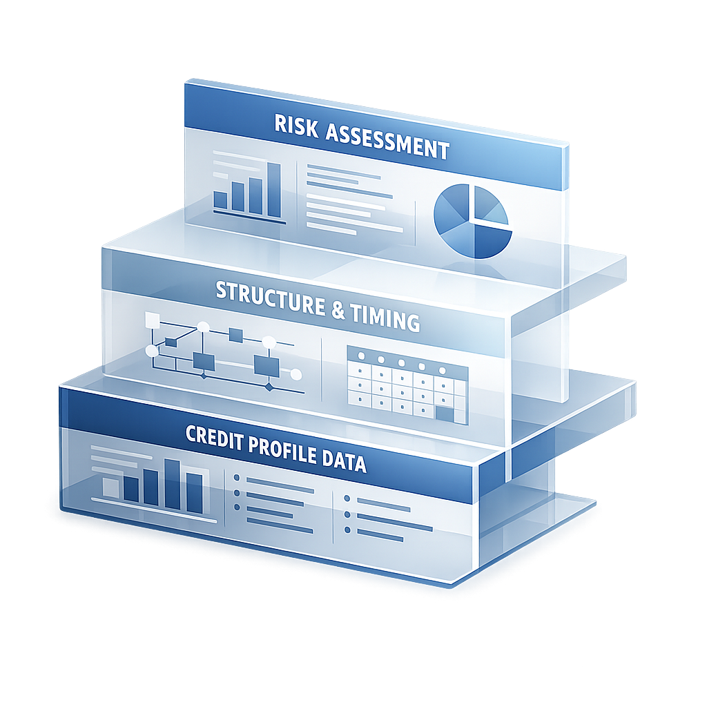 Credit profile data and timing factors used to assess risk in lending decisions