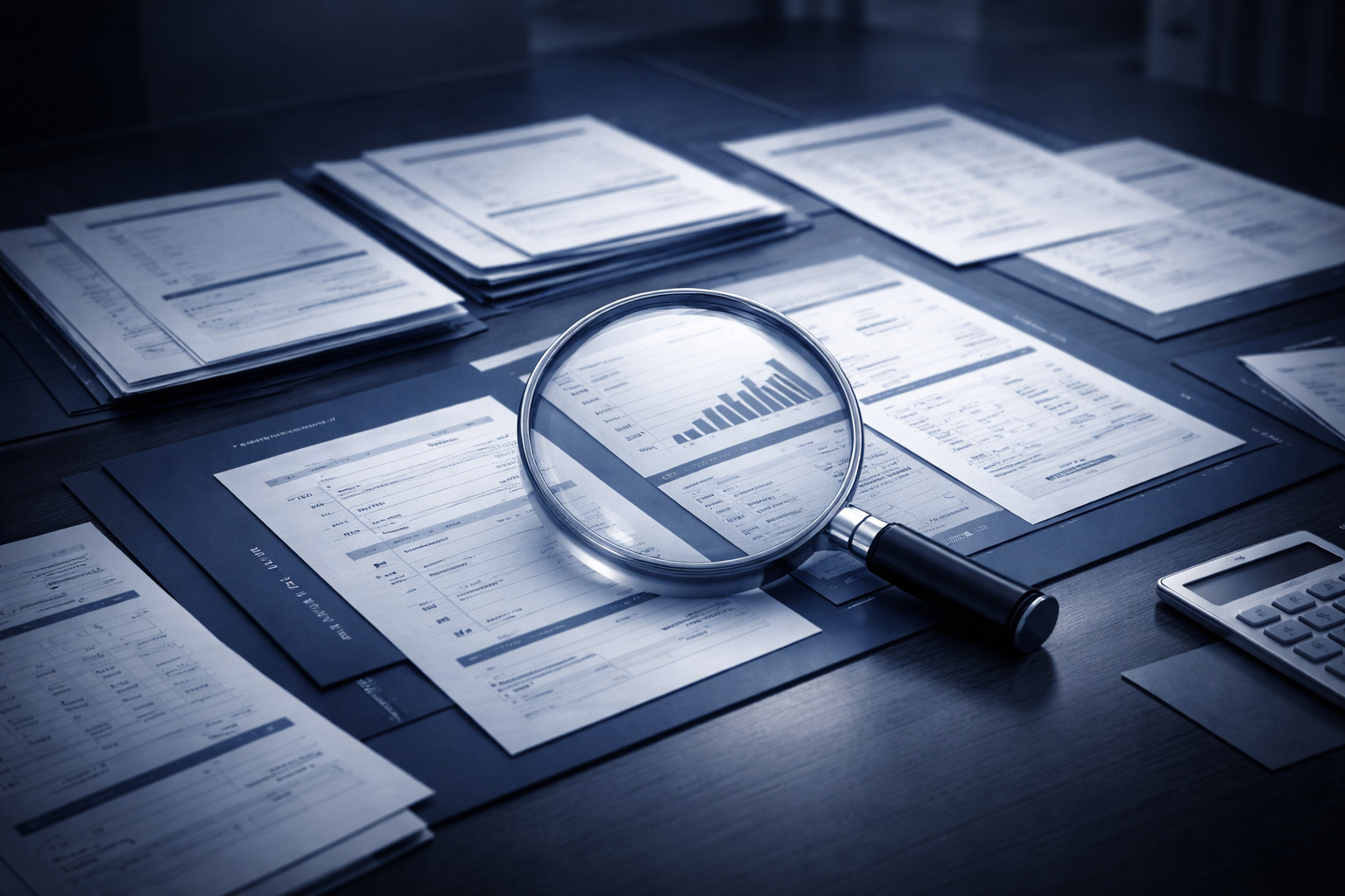 Lenders Underwriting Framework: Magnifying the Details of Finances Lenders reviewing detailed financial documents as part of the underwriting framework to evaluate credit profiles